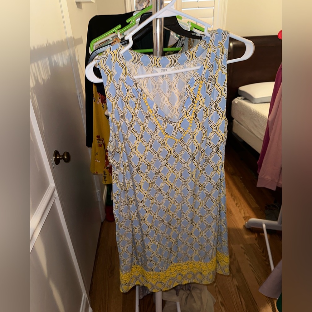 Yellow, Blue, and White Crown and Ivy Shift Dress